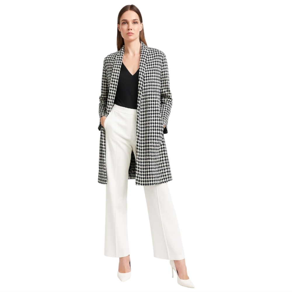 Vintage 80's Black and Off White Houndstooth Double Lapel Oversize Long Blazer